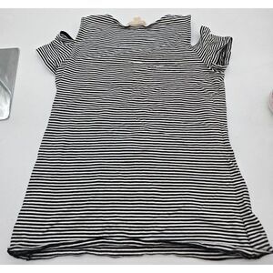 Michael Kors Blue and White Striped Cold Shoulder Top S